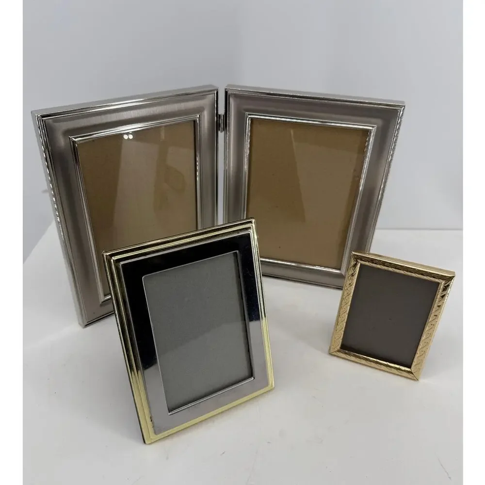 Mixed Metal Picture Frames Lot Folding Double 5x7 4x6 3x5 Gold Silver Tabletop